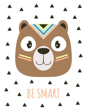 Komik karikatür kabile köpeği ve harf içeren vektör çizimi beyaz arka planda, İskandinav tarzı düz dizayn, çocuk baskısı konsepti