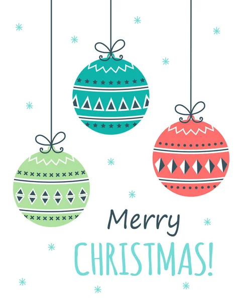 Merry Christmas Card Decoration Balls Cartoon Style Vector Illustration — Stock Vector