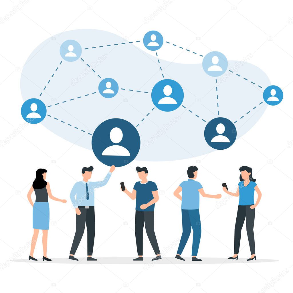 Abstract social network scheme, which contains people icons connected to each other. Vector illustration