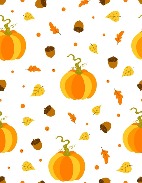 Nahtloses Muster Für Den Herbst Mit Kürbis Und Herbstblättern Kindlichem — Stockvektor