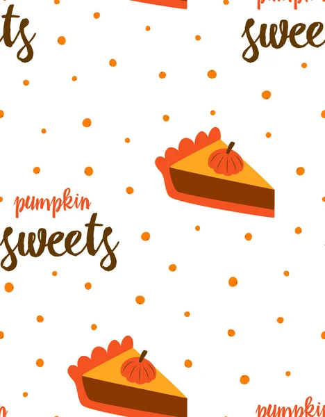 Seamless Pattern Pumpkin Pies Lettering Isolated White Vector Illustration Print — Stock Vector