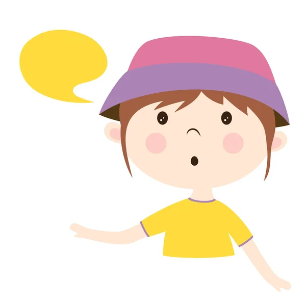 Vector Illustration Cute Little Girl Hat Bubble Speech Isolated White — Stock Vector