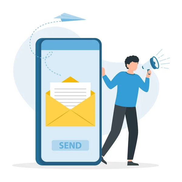 Ember Hangosbeszélőn Beszél Mail Levél Okos Telefon Képernyőn Levelek Fogadása — Stock Vector