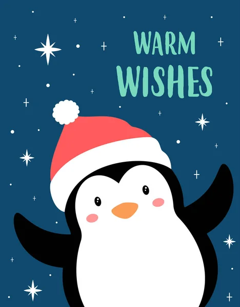 Merry Christmas Happy New Year Illustration Children Penguin Greeting Warm — Stock Vector