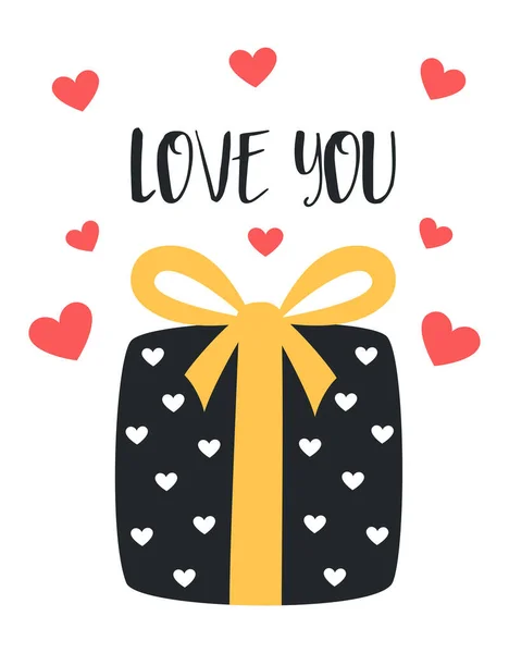 Joyeux Voeux Saint Valentin Illustration Vectorielle Avec Boîte Cadeau Pour — Image vectorielle