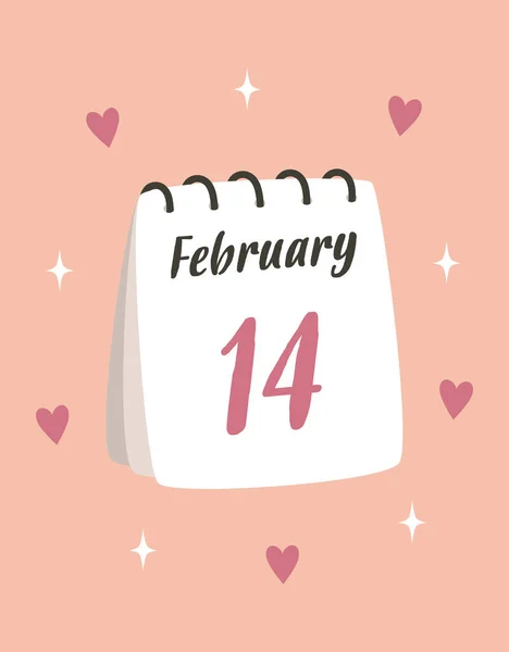 Greeting Card Calendar Valentines Day Calendar Date 14Th February Vector — Stock Vector