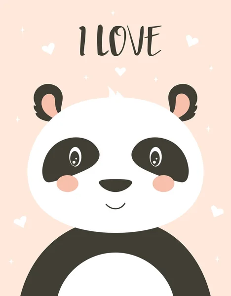 Design Üdvözlőkártya Valentin Nap Vektor Illusztráció Panda Betűk Elszigetelt Rózsaszín — Stock Vector