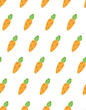 Beyaz arkaplanda izole edilmiş havuçlu paskalya pürüzsüz deseni, vektör çizimi, basit yazdırma