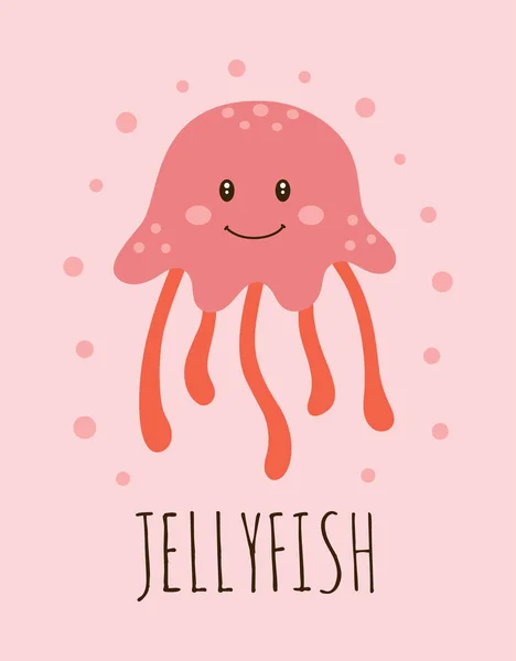 Cute Animal Print Card Cartoon Jellyfish Design Colorful Baby Style — Stock Vector