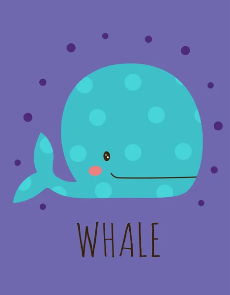 Cute Sea Animal Print Vector Illustration Cartoon Whale Isolated Purple — Stock Vector