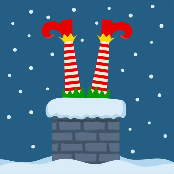 Santa Elf Stuck Chimney Merry Christmas Card Vector Illustration — Stock Vector