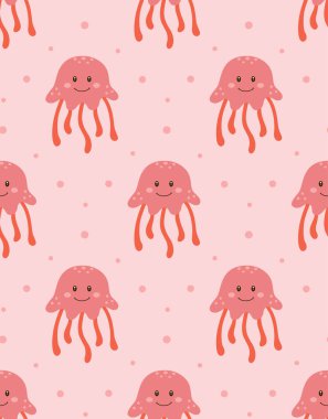 Çizgi film denizanaları, çocuk tasarımı için vektör çizimi, duvar kağıdı, ambalaj, tekstil, paket tasarımı,