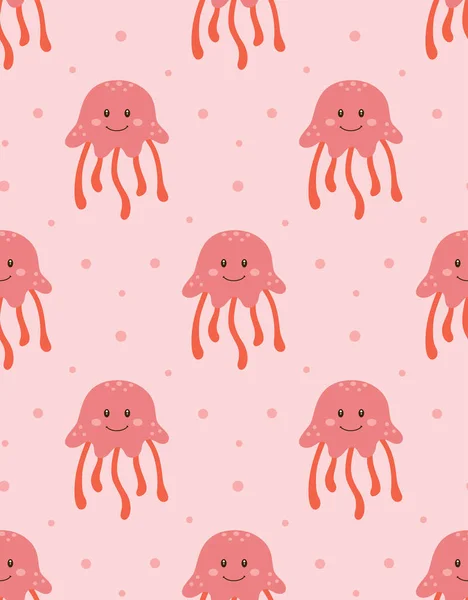 漫画クラゲとかわいいシームレスな海のパターン 子供のデザインのためのベクトルイラスト パッケージデザイン — ストックベクタ