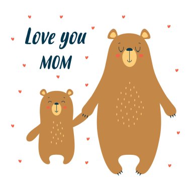 Cute cartoon bear with its baby, greeting mothers day card, vector illustration vector Cute cartoon bear with its baby, greeting mothers day card, vector illustration vector