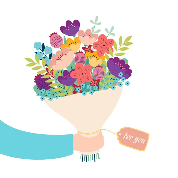 Bayram Için Tebrik Kartı Çiçek Buketi Bayram Hediyesi Mutlu Anneler — Stok Vektör