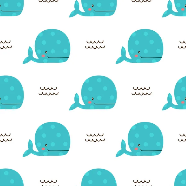 Motif Sans Couture Enfantin Avec Des Baleines Mignonnes Illustration Vectorielle — Image vectorielle