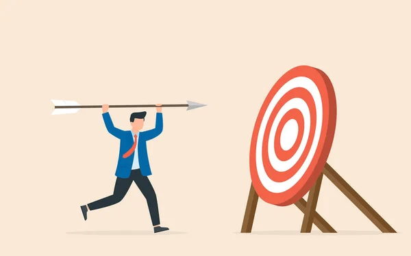 Man Arrow His Hands Sets Achieves Goals Business Success Achievement — Stock Vector