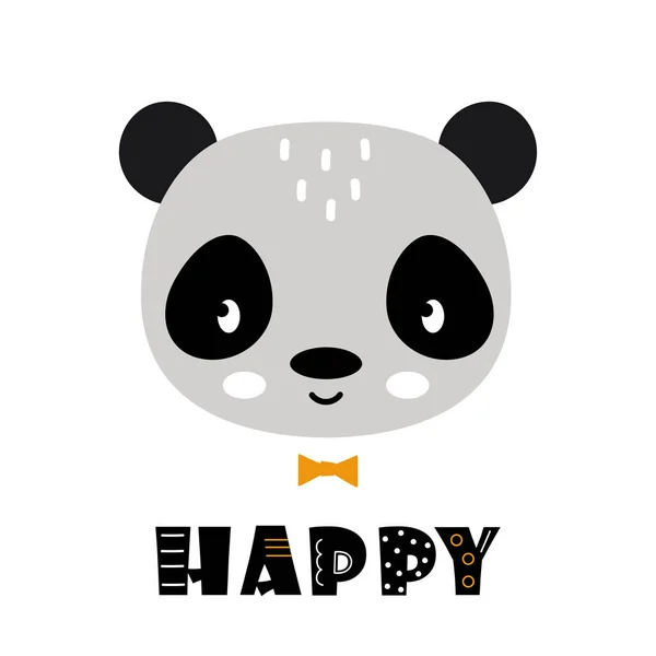 Bonito Panda Rosto Vetor Ilustração Panda Rosto Texto Feliz Isolado — Vetor de Stock