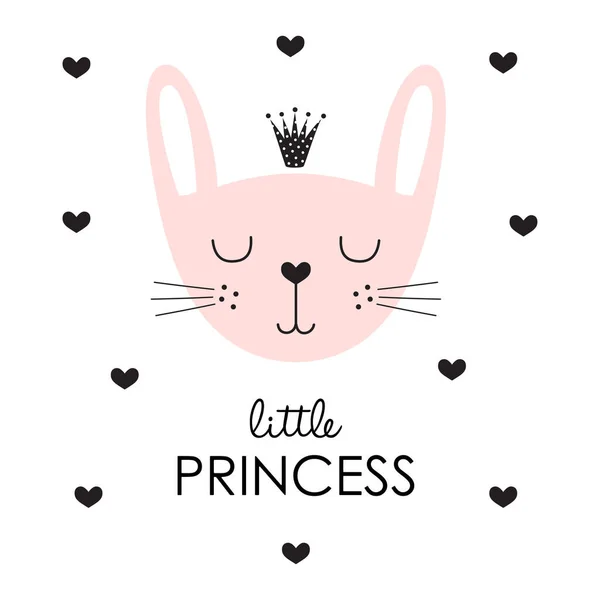 可爱的公主兔王冠与文字和心脏分离的白色背景 矢量插图 — 图库矢量图片