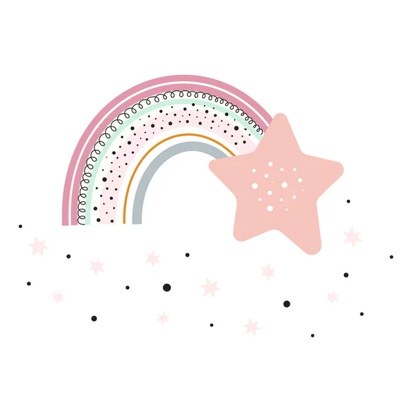 Ilustración Vectorial Creativa Estrella Kawaii Con Cola Del Arco Iris — Archivo Imágenes Vectoriales