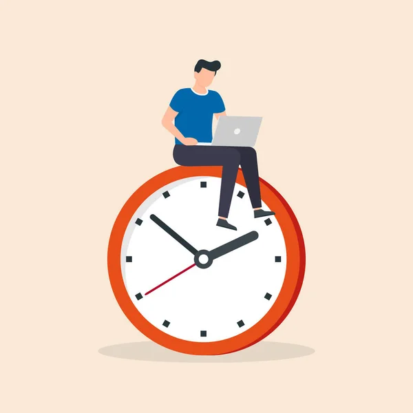 Een Man Tijd Met Een Laptop Deadline Concept Tijdmanagement Productiviteit — Stockvector