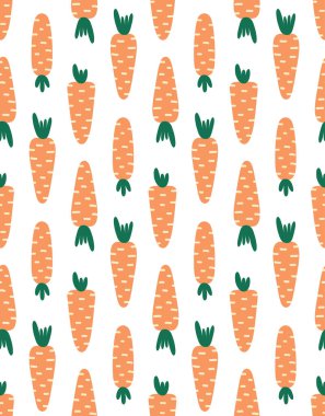 Havuçlu kusursuz desen, beyaz arka planda havuç, vektör illüstrasyonu, şirin paskalya deseni