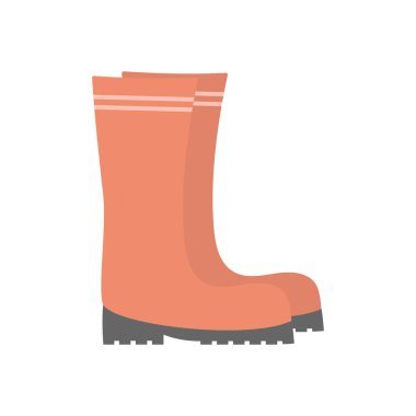 Beyaz zemin üzerinde izole kırmızı lastik botlar, temizlik ve bahçıvanlık için, vektör illüstrasyon çizgi film tarzı, düz tasarım