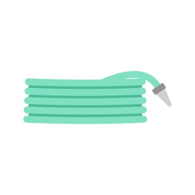 Beyaz arka planda izole edilmiş bahçe hortumu, vektör çizimi, su yeşili bahçe hortumu