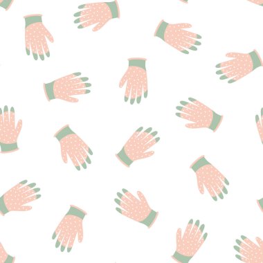 Beyaz zemin üzerinde çizgi film eldivenleri olan kusursuz desen, vektör illüstrasyonu