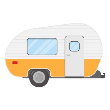 Karavan, karavan, kır tatili için mobil ev. Beyaz arka planda izole edilmiş yan manzara kamp karavanları. Vektör illüstrasyonu