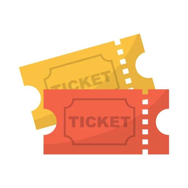 票的图标 黄色和红色的电影票对等 在白色背景上孤立的矢量图解 — 图库矢量图片