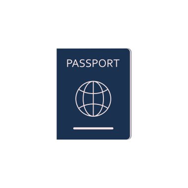 Beyaz arkaplanda izole edilmiş uluslararası pasaport simgesi, düz stil