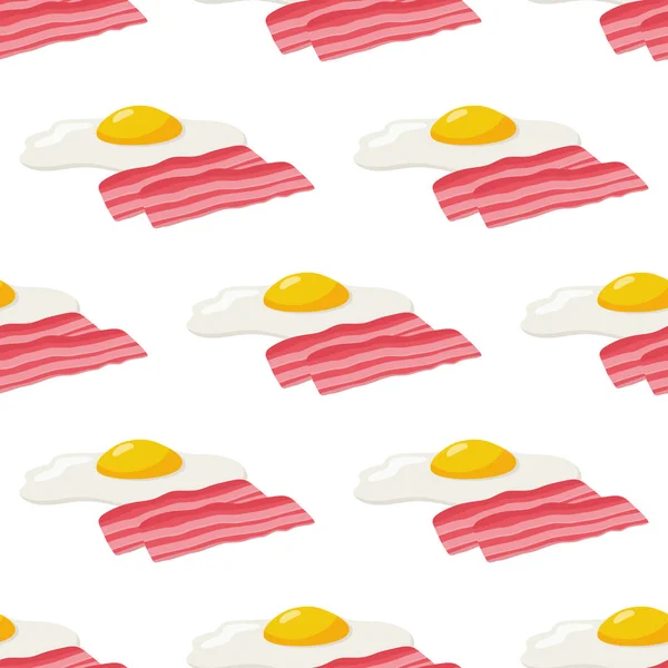 Seamless Pattern Bacon Strips Fried Eggs White Background Breakfast Bacon — Stock Vector