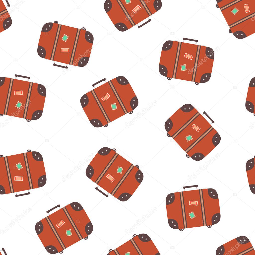 brown travel case seamless pattern, print with leather suitcase, vector illustration in flat style