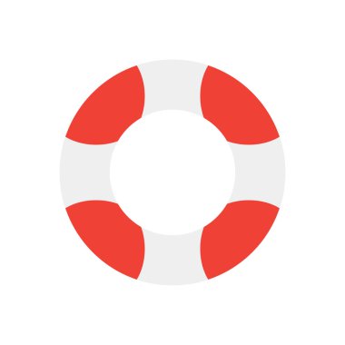 Hayat şamandırası beyaz arka planda izole edilmiş, düz tasarım, plaj tatili elementi, yüzmek için güvenlik lastiği