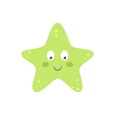 beyaz arka planda izole edilmiş çizgi film karakteri denizyıldızı, yaz saati kartı, deniz hayvanı vektör çizimi, düz tasarım