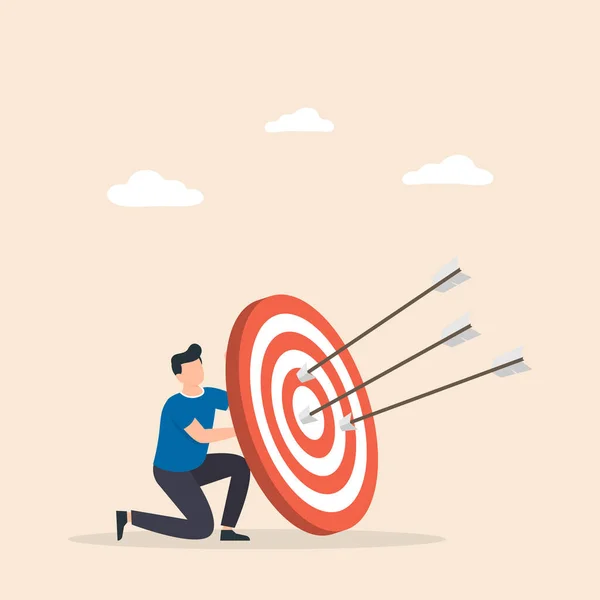 Άνθρωπος Κρατά Μεγάλο Στόχο Βέλος Bullseye Σκοπός Στις Επιχειρήσεις Επιτυχία — Διανυσματικό Αρχείο