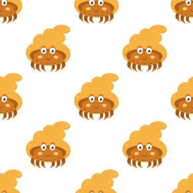 Beyaz, vektör illüstrasyonunda izole edilmiş inzivaya çekilmiş yengeçli şirin, pürüzsüz desen