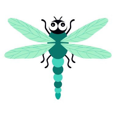 Beyaz arka planda izole edilmiş komik yusufçuk çizgi filmi, vektör çizimi, sevimli böcekler.