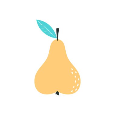 Beyaz zemin üzerinde izole edilmiş sarı armut çizgi filminin vektör çizimi, basit düz tasarım, tatlı meyve