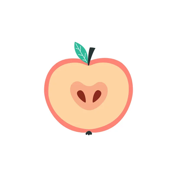 Ilustración Vectorial Con Mitad Manzana Roja Aislada Sobre Fondo Blanco — Vector de stock