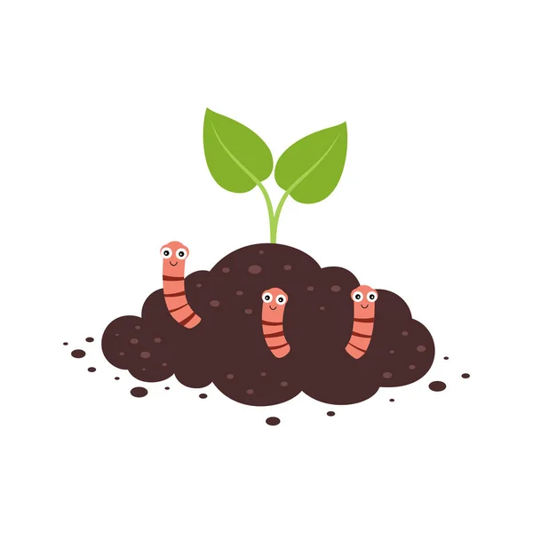 Crescimento Plantas Partir Solo Com Vermes Vermes Solo Insetos Solo — Vetor de Stock