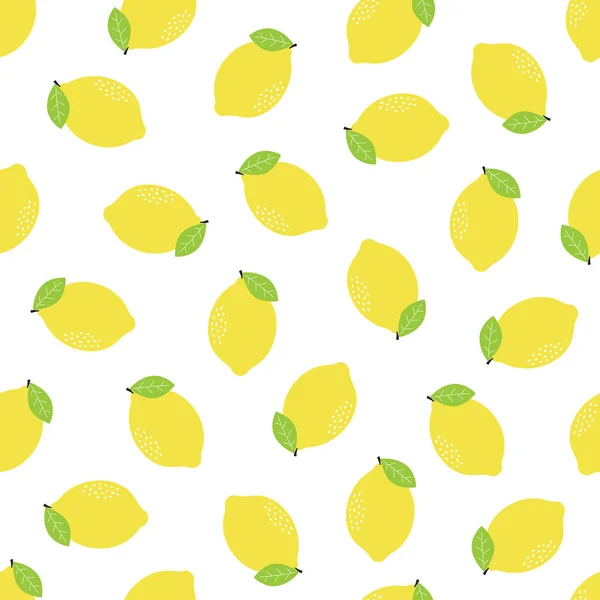 Sömlös Frukt Mönster Tecknade Citroner Vit Bakgrund Vektor Platt Illustration — Stock vektor
