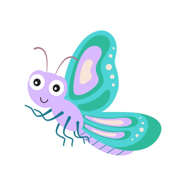 Cute Cartoon Butterfly Vector Illustration Simple Flat Design Template Colored — Stock Vector