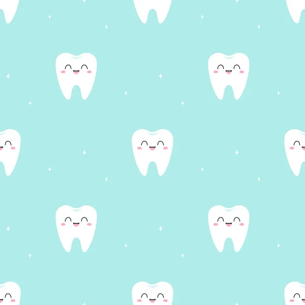 Διάνυσμα Απρόσκοπτη Μοτίβο Χαριτωμένα Δόντια Κινουμένων Σχεδίων Μπλε Φόντο Παιδιά — Διανυσματικό Αρχείο