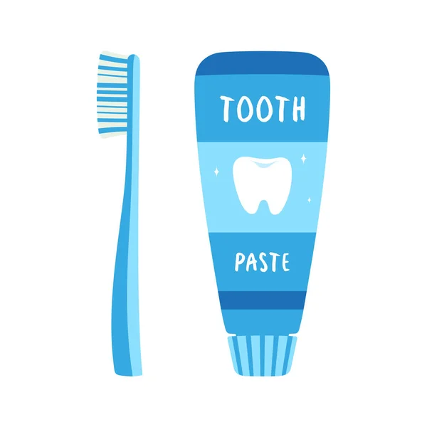 牙膏和牙刷矢量图标集隔离的白色背景 平面设计 卡通风格 牙齿卫生 — 图库矢量图片