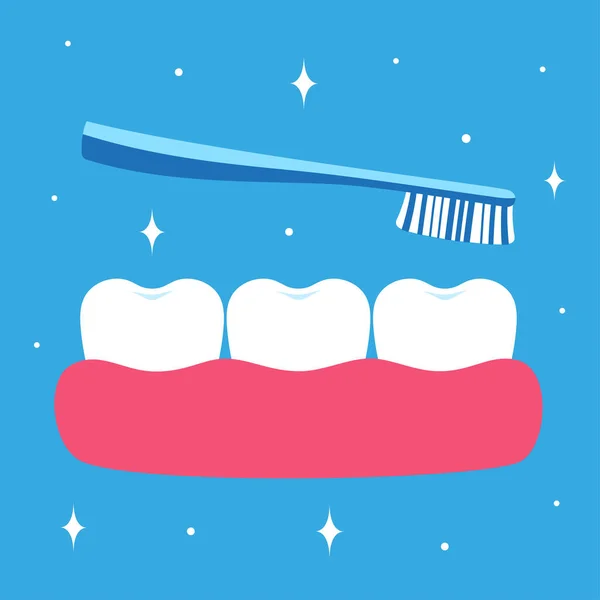 Ilustracje Wektorowe Zębów Kreskówki Gumie Karta Dentystyczna Szczoteczką Zębami Higiena — Wektor stockowy