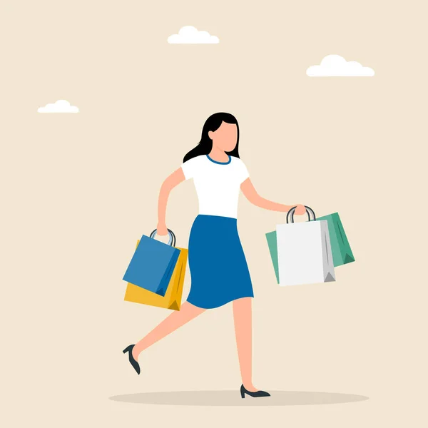 Shopping Femme Tient Les Paquets Magasin Dans Ses Mains Vendredi — Image vectorielle