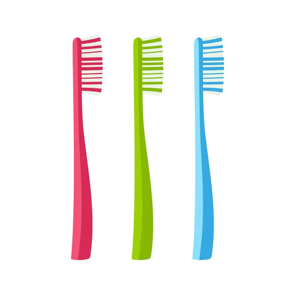 Conjunto Três Escovas Dentes Multicoloridas Assunto Higiene Cavidade Oral Limpeza — Vetor de Stock