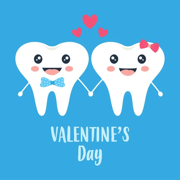 Tarjeta San Valentín Con Dos Dientes Amorosos Dibujos Animados Aislados — Vector de stock